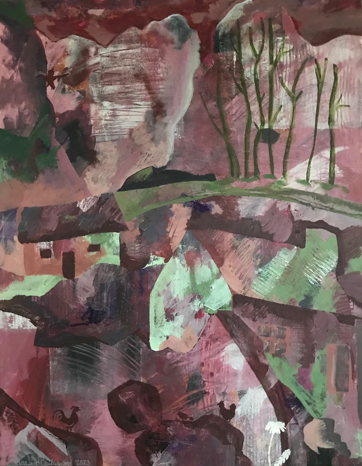 "Landsby" Akryl på lærred 60 x 80 cm