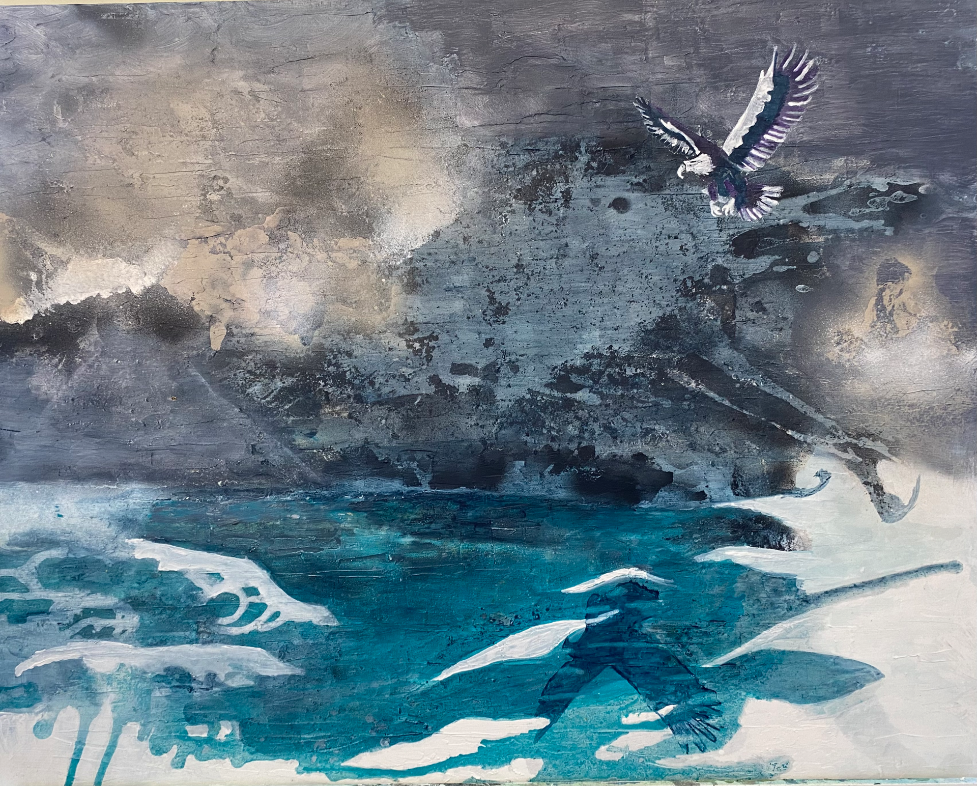 "Oprørt hav" Akryl på lærred 80 x 100 cm