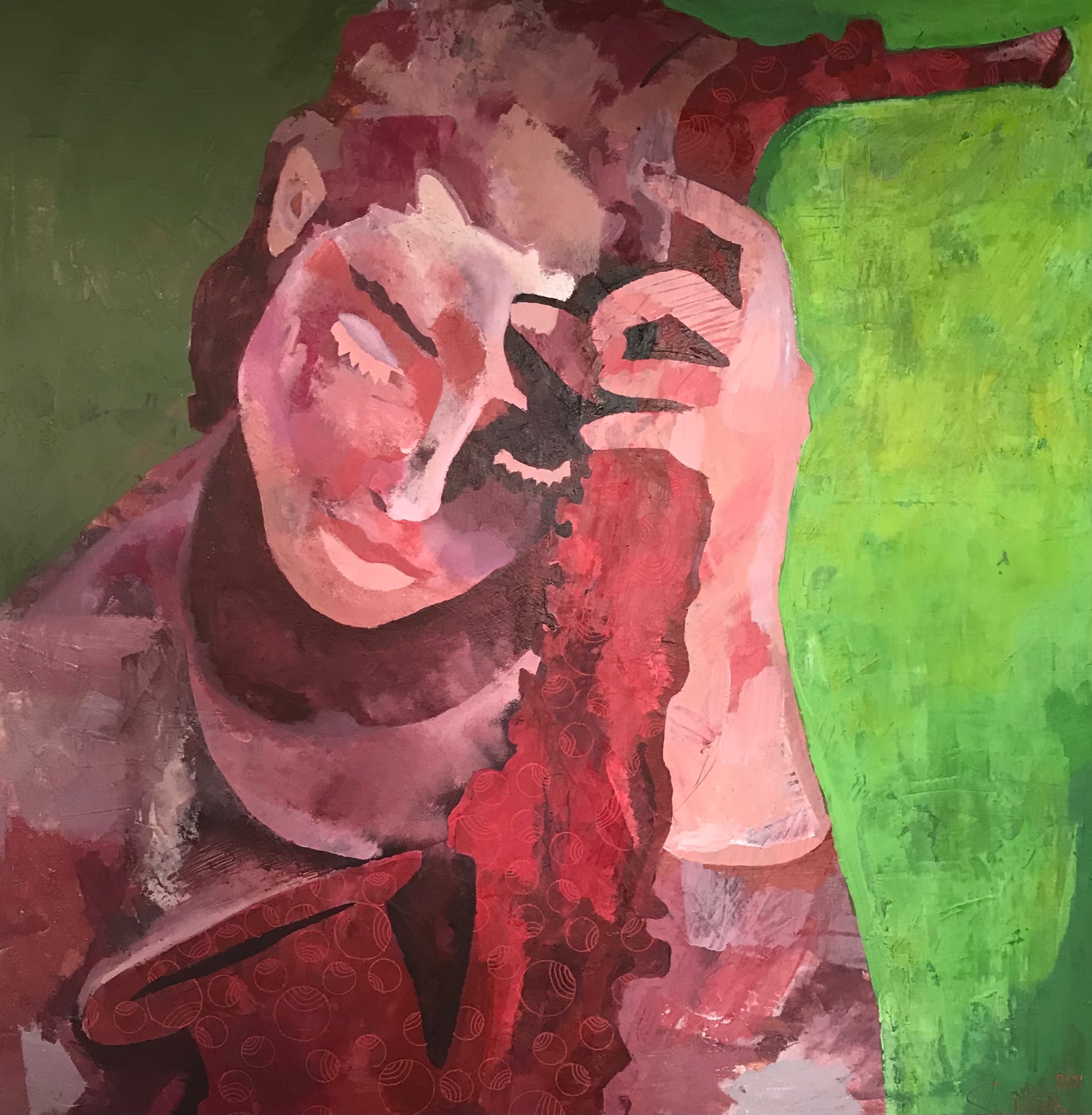 "Musikeren" Akryl på lærred 80 x 80 cm