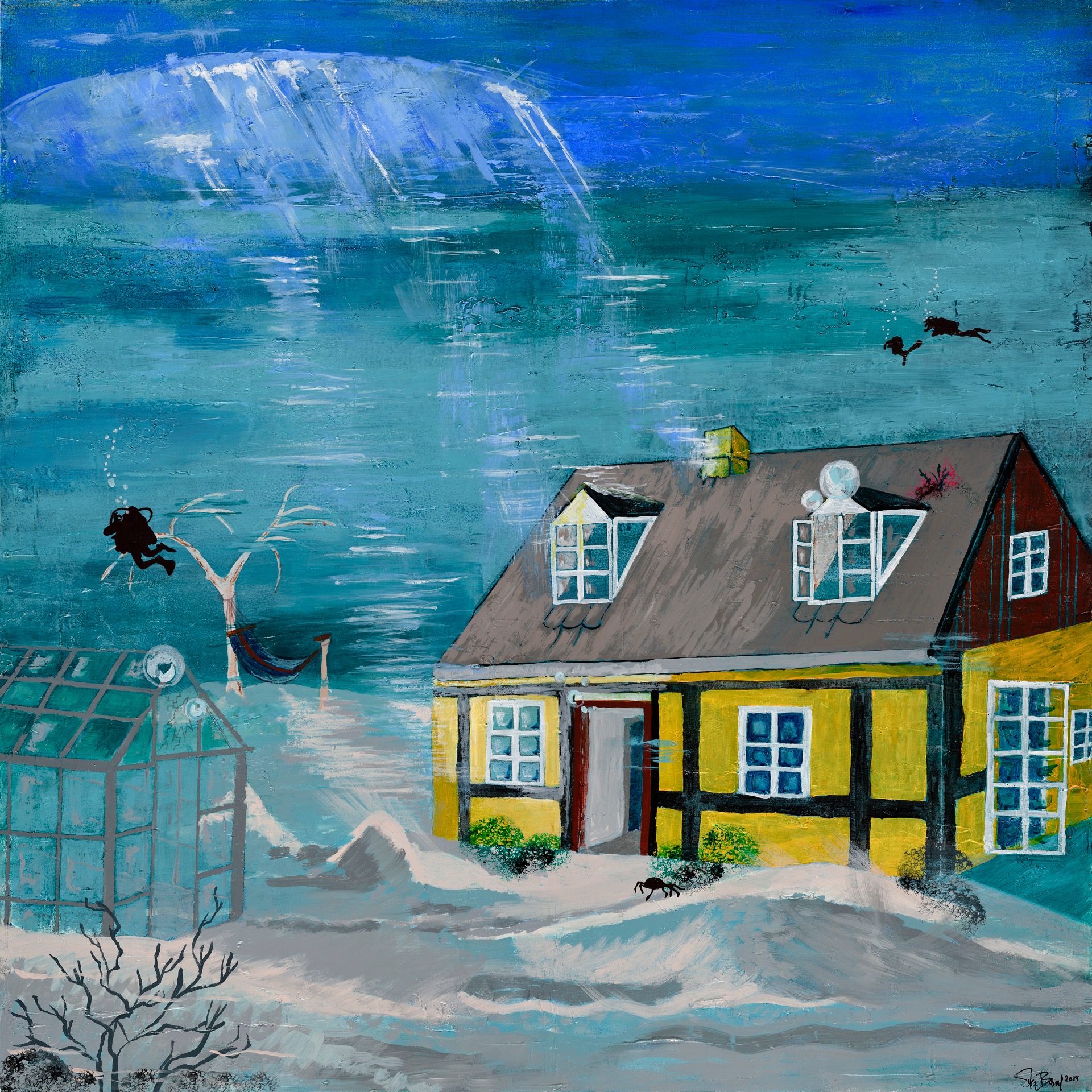 "Oversvømmelse" Akryl på krydsfiner 140 x 140 cm