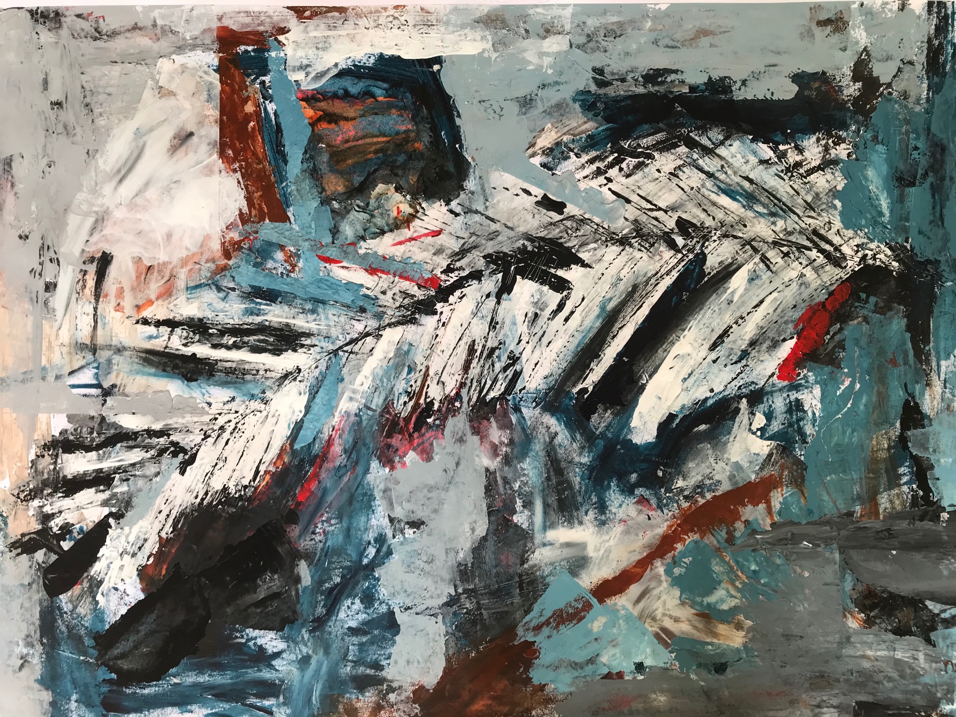"Fjer" Akryl på papir (privateje) 60 x 80 cm