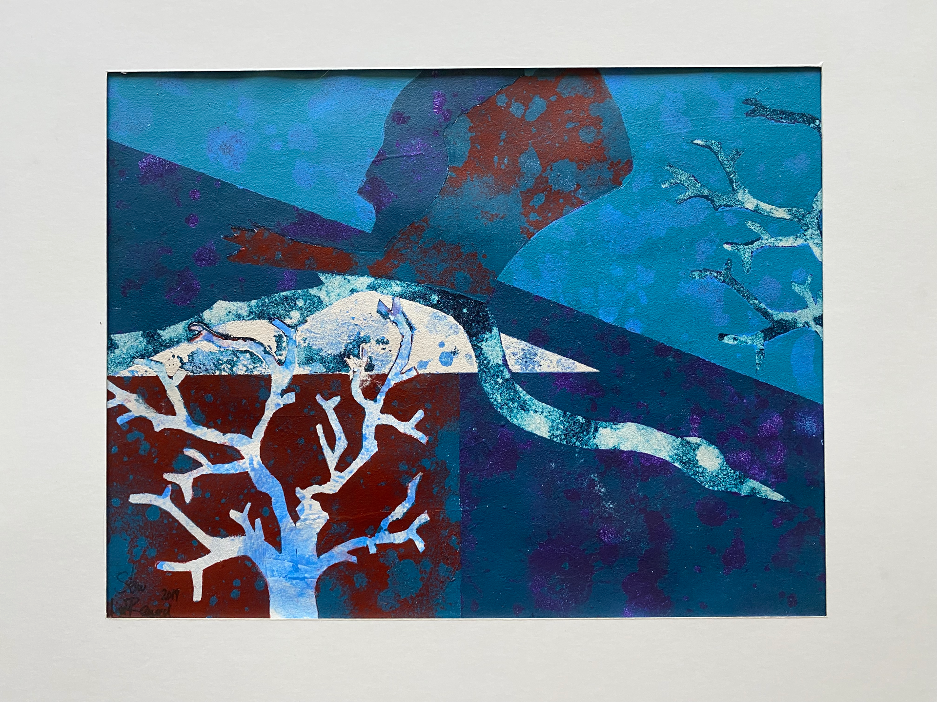 "Fiskehejre" Akryl på papir 28 x 36 cm