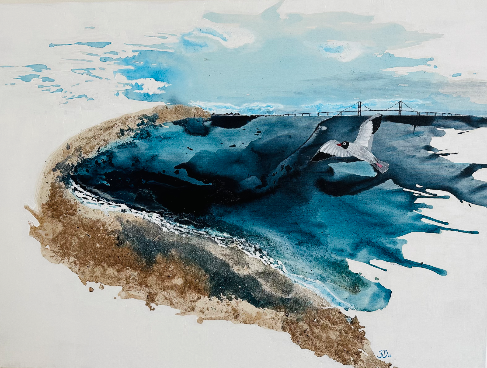 "Mullerup Beach" Flydende akryl/air brush på 90x120 cm Lærred