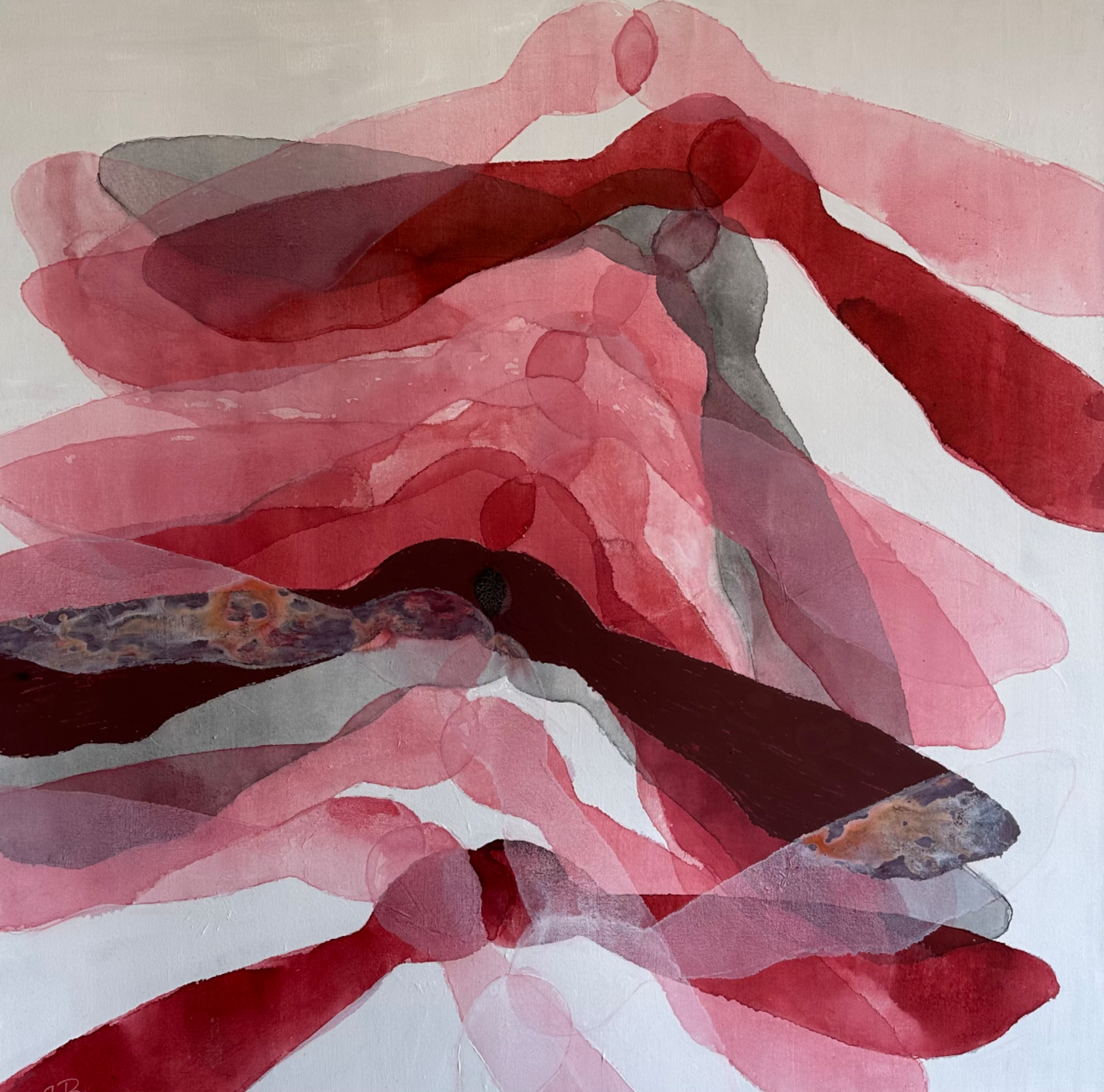 "Maple" Flydende akryl/air brush på 100x100cm lærred