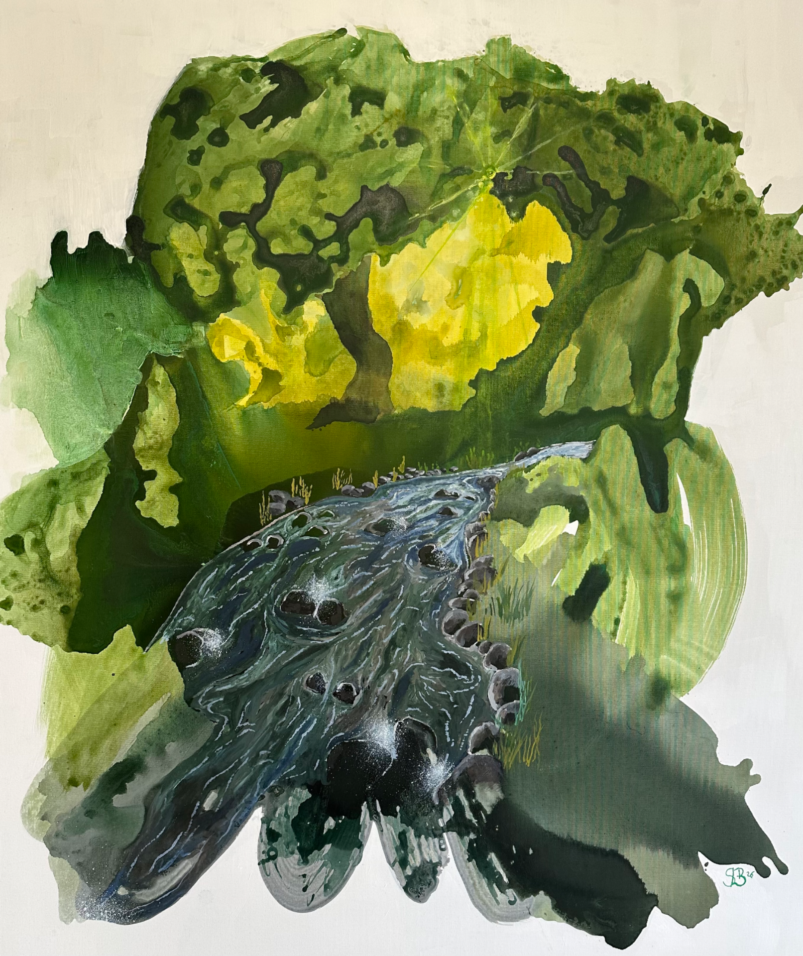 "Walk in the forest" flydende akryl på 100x120 cm lærred